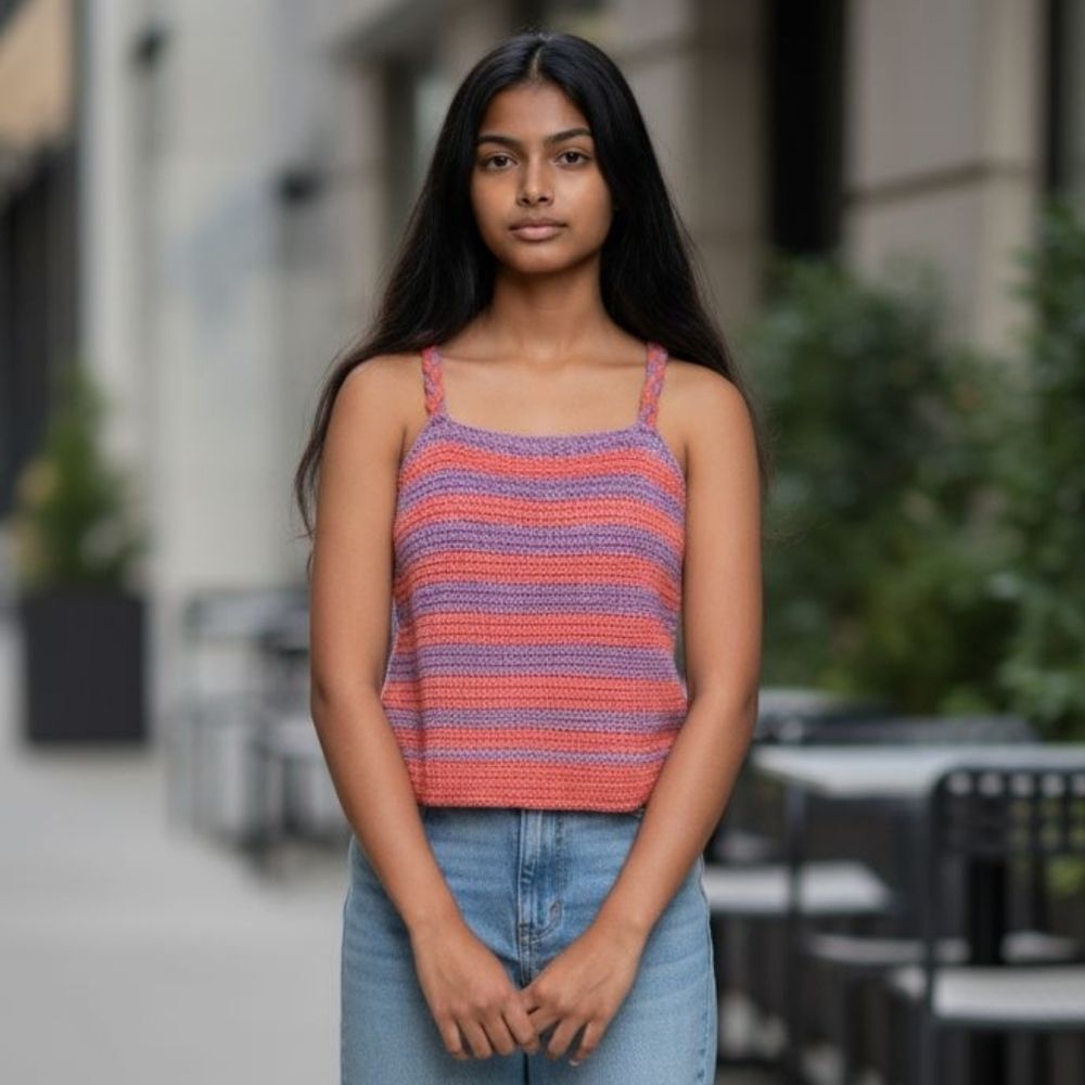 Handcrafted Crochet Knit Purple and Coral Sweater Tank